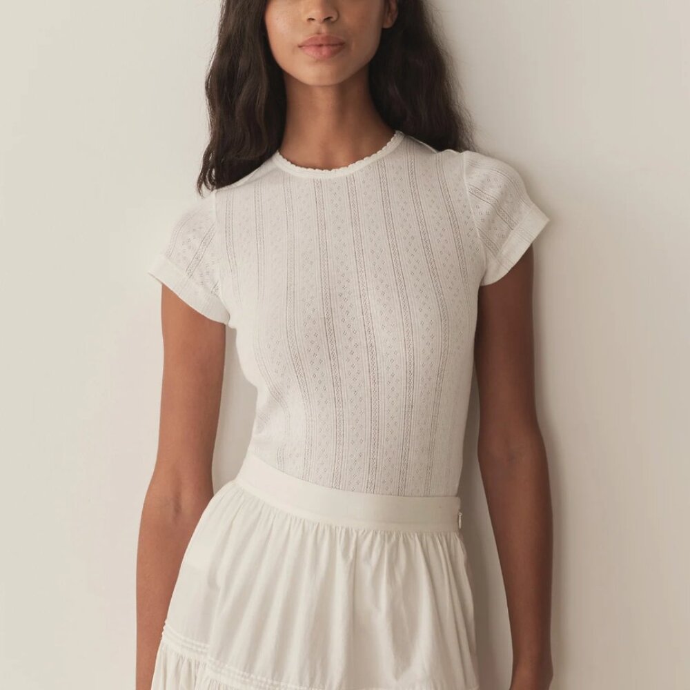 Doen Vivi Tee in Cream Pointelle